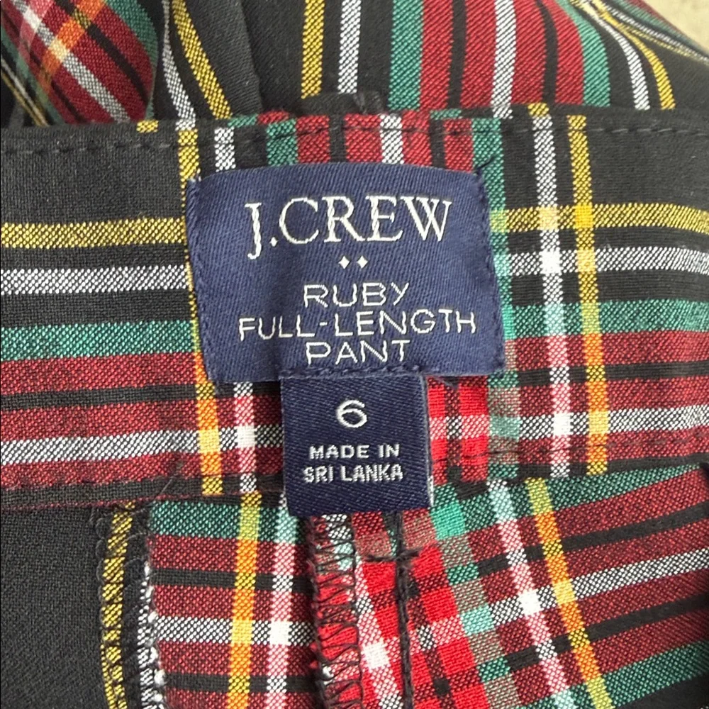 J.Crew Ruby Plaid Pants Black Stewart Tartan Size 6 Holiday Stretch Slim Fit
